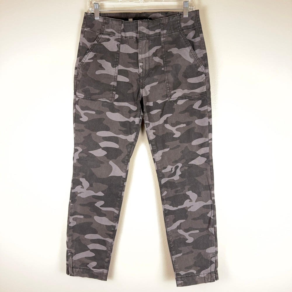 KUT from the Kloth Reese Gray Camo Ankle Straight Leg Utility Pants Womens 8